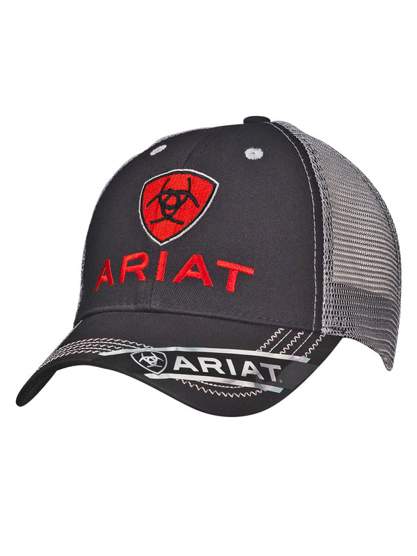 Ariat 1515866 Black and Gray Cap with Red Logo Front View