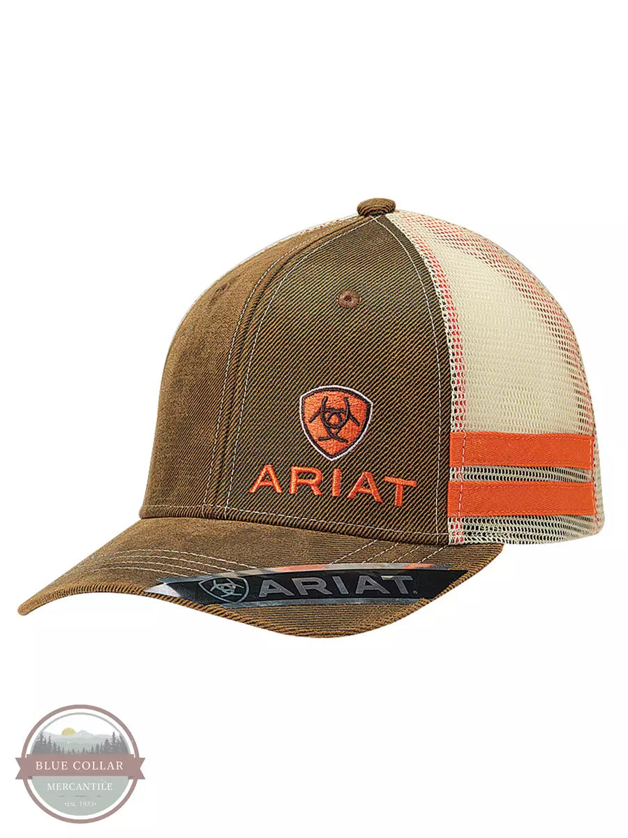 Ariat 1595002 Brown Oilskin Ball Cap with Orange Accents Profile View