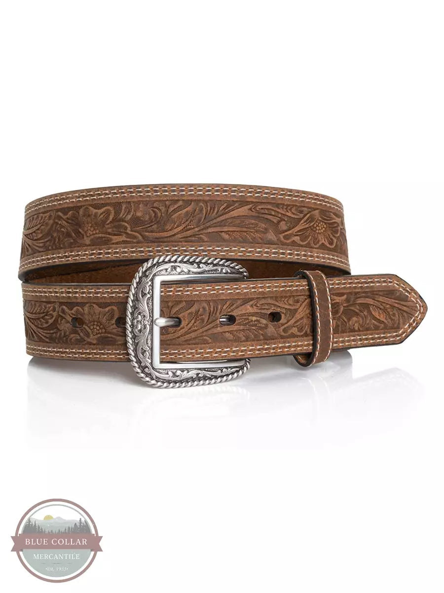 Ariat A1012402 Tooled Double Stitched Belt in Brown Front View