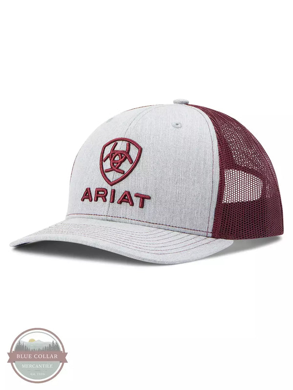 Ariat A300012009 R112 Grey Cap with Burgundy Embroidery Profile View