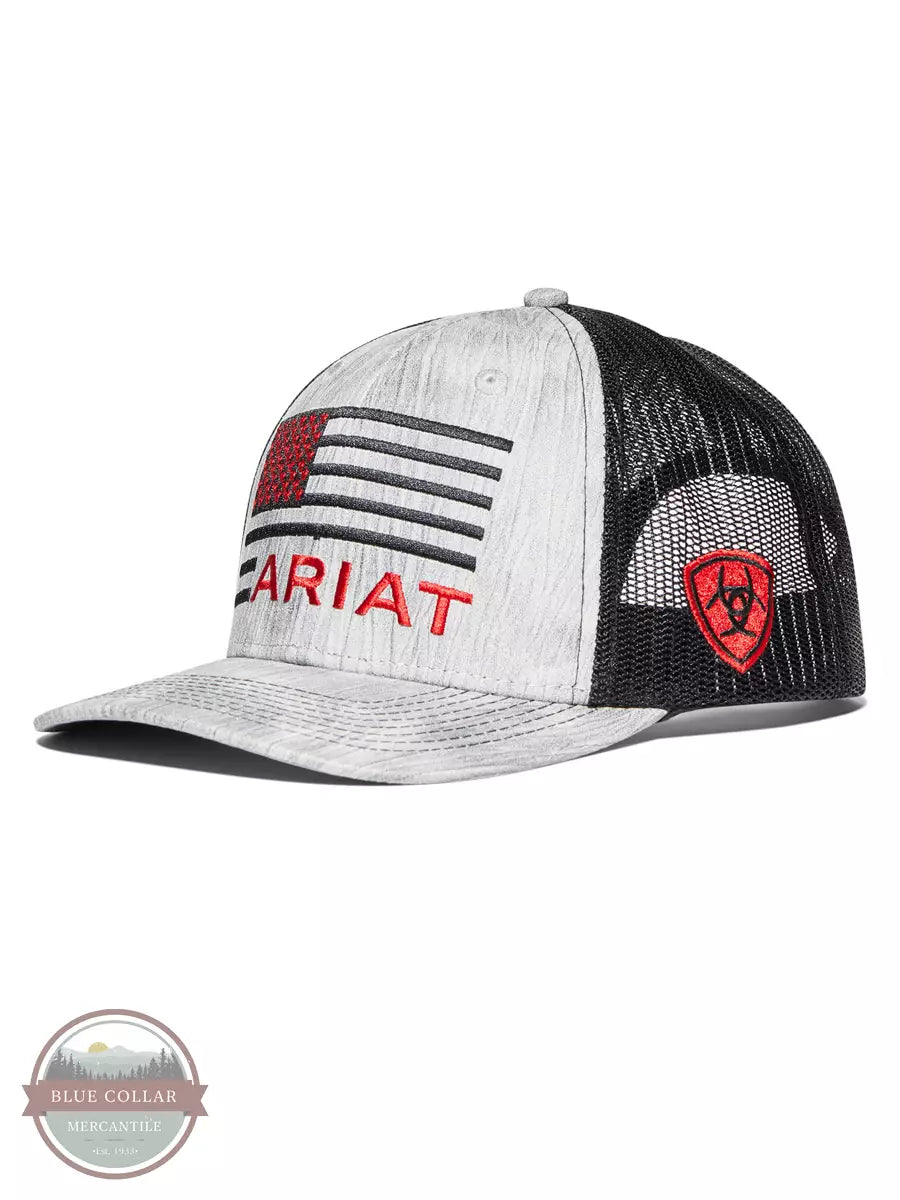 Ariat A300014206 Flag Shield Logo Cap in Heathered Grey Profile View