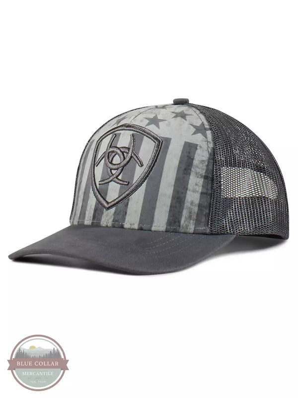 Ariat A300026006 USA Flag Cap in Muted Grey with Embroidered Shield Profile View
