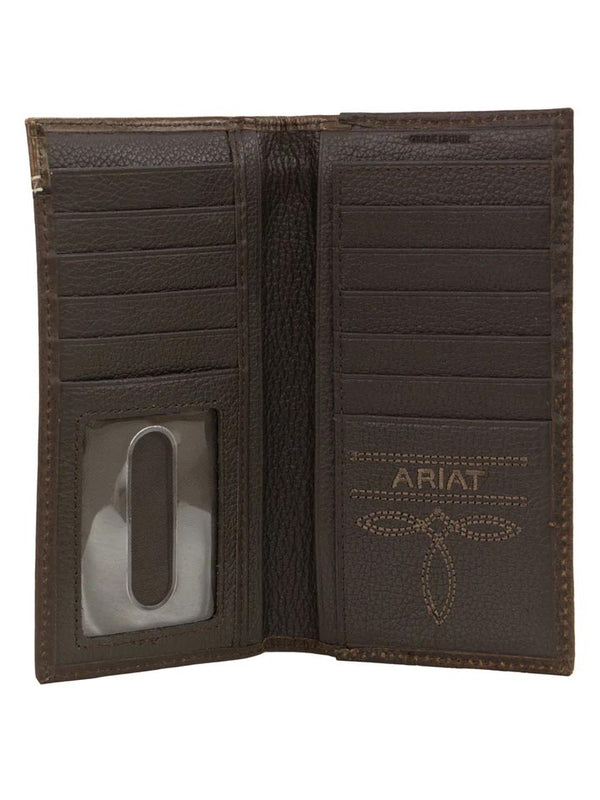 Ariat A3510202 Chocolate Brown Leather with Tooled Overlay and Circle Concho Rodeo Wallet / Checkbook Inside View