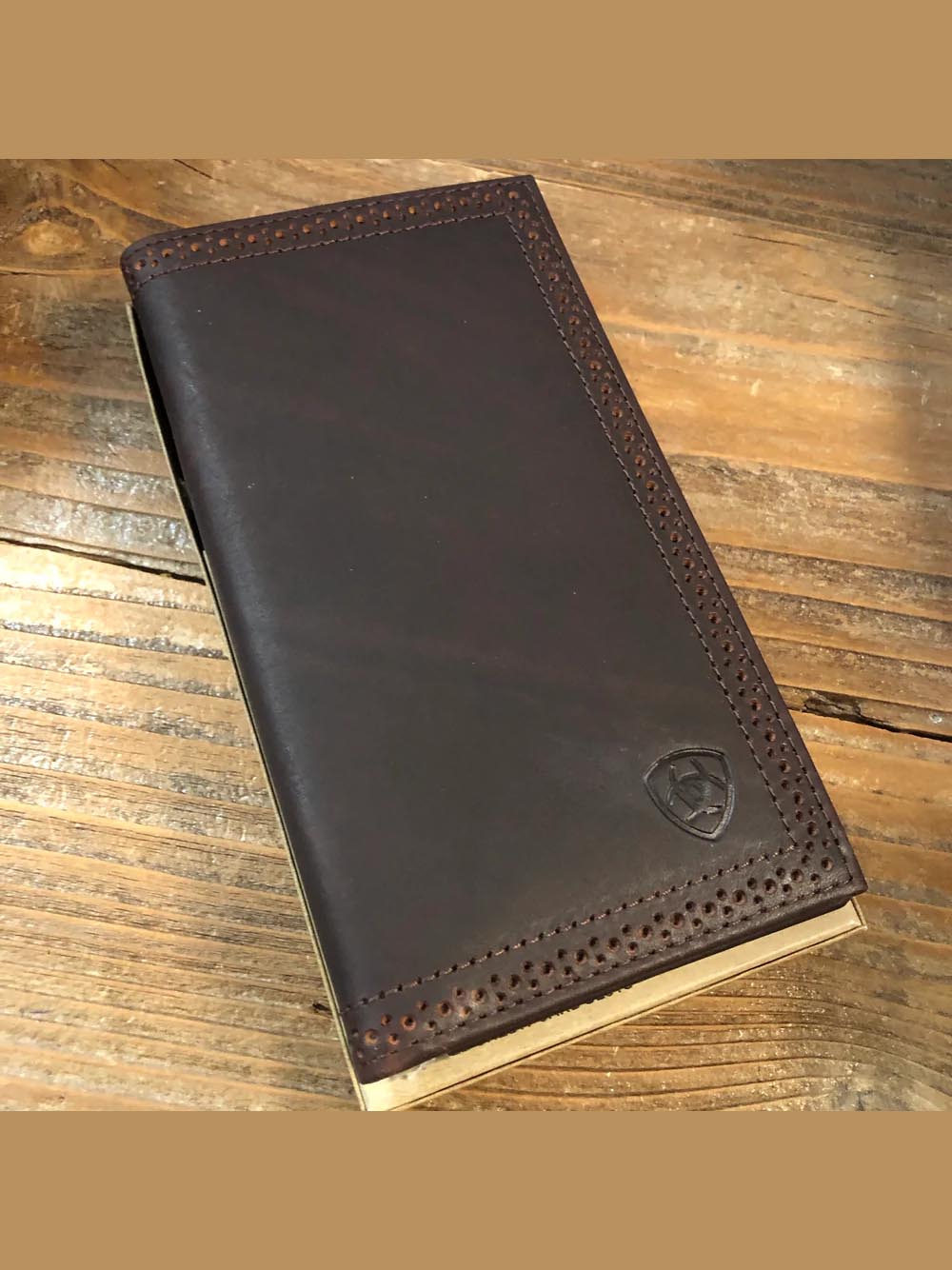 Ariat A35126283 Premium Brand Rodeo perforated Edge Wallet / Checkbook Front View