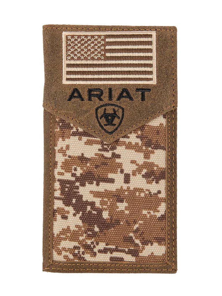 Ariat A3536444 Brown Digital Camo Rodeo Wallet / Checkbook Front View