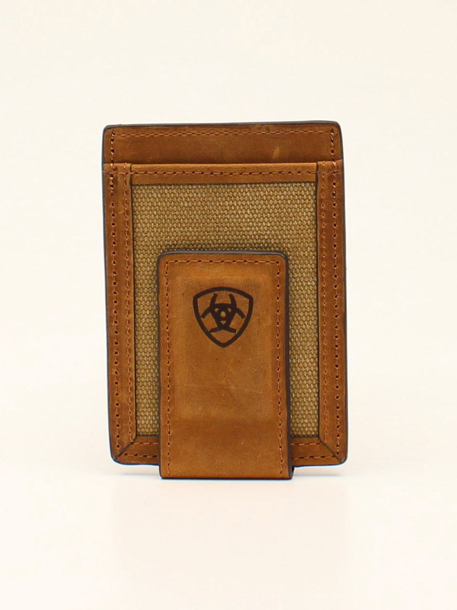 Ariat A3542044 Canvas and Leather Bi-Fold Money Clip Front View