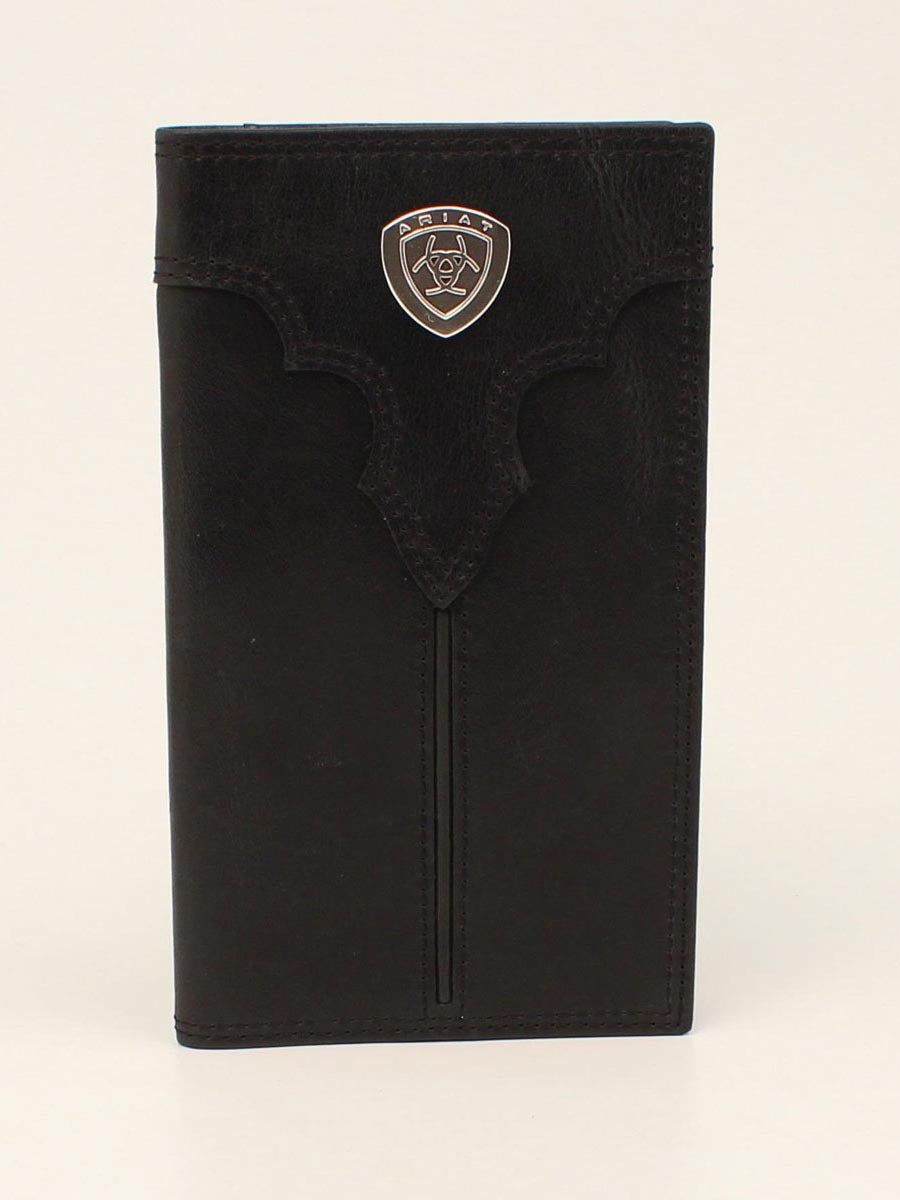 Ariat A3549701 Rodeo Wallet / Checkbook with Center Conch Shield in Black Front View