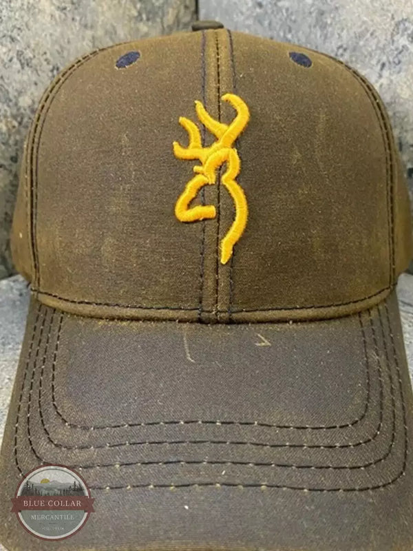 Browning 308412881 Dura-Wax Solid Color Cap with 3D Buckmark in Brown Front Details
