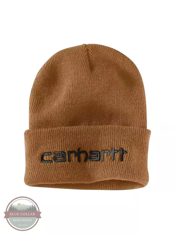 Carhartt 104068 Knit Insulated Logo Graphic Cuffed Beanie Brown Front View