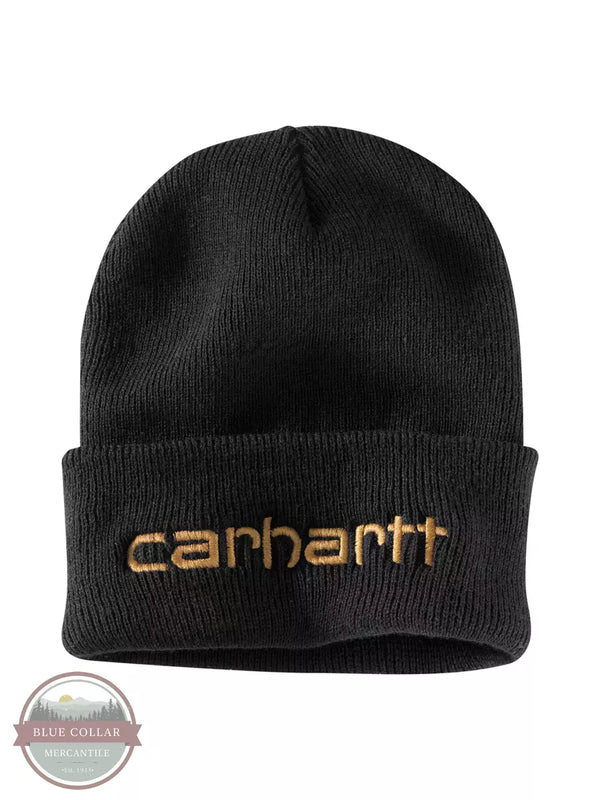 Carhartt 104068 Knit Insulated Logo Graphic Cuffed Beanie Black Front View