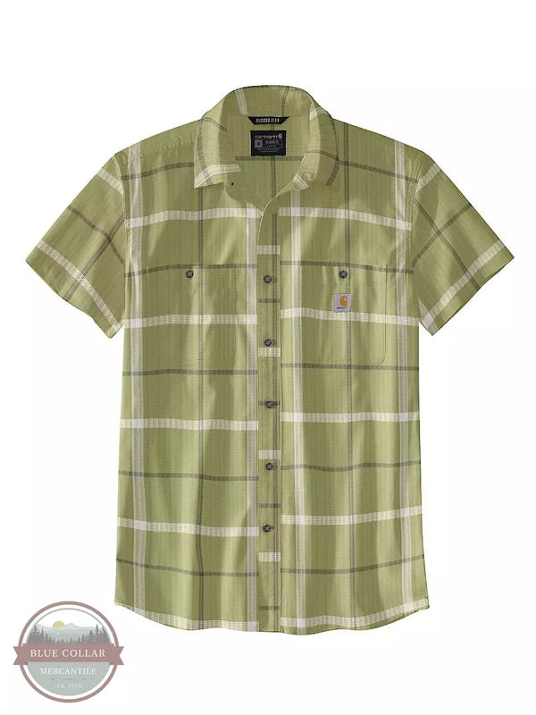 Carhartt 105701 Rugged Flex Relaxed Fit Lightweight Short Sleeve Button Down Work Shirt Green Olive Front View