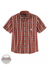 Carhartt 105702 Loose Fit Midweight Short Sleeve Button Down Plaid Work Shirt Fired Brick Front View