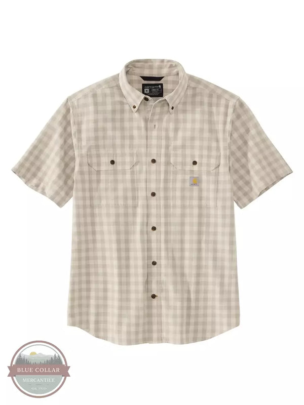 Carhartt 105702 Loose Fit Midweight Short Sleeve Button Down Plaid Work Shirt Tan Front View
