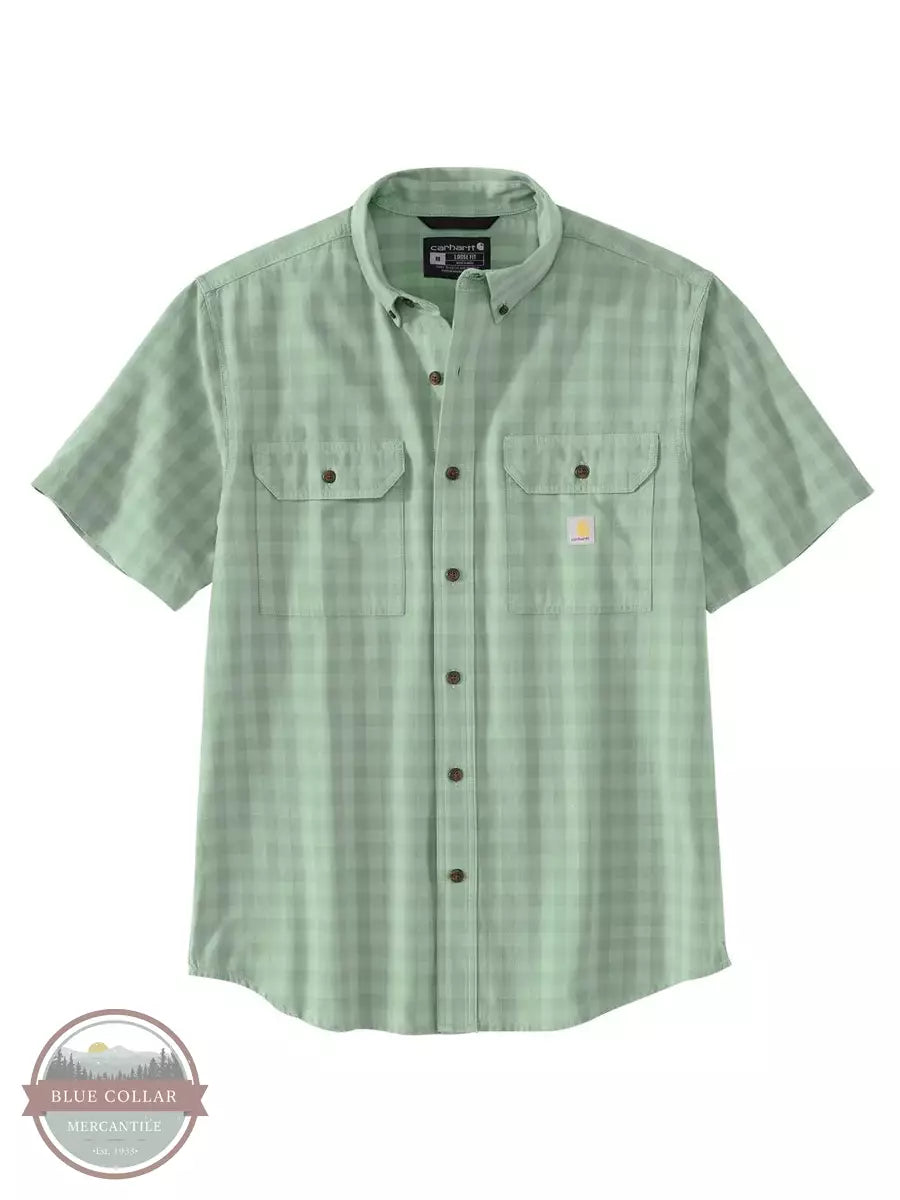 Carhartt 105702 Loose Fit Midweight Short Sleeve Button Down Plaid Work Shirt Jade Front View
