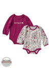 Carhartt CG9809-F34 2 Piece Set: Long Sleeve Onesies Pink and Wildflowers Front View