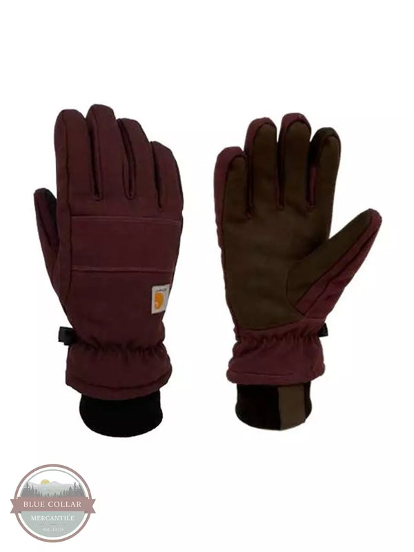 Carhartt GL0781W-DPWINE Ladies Insulated Duck/Synthetic Leather Knit Cuff Gloves in Deep Wine Both Sides View
