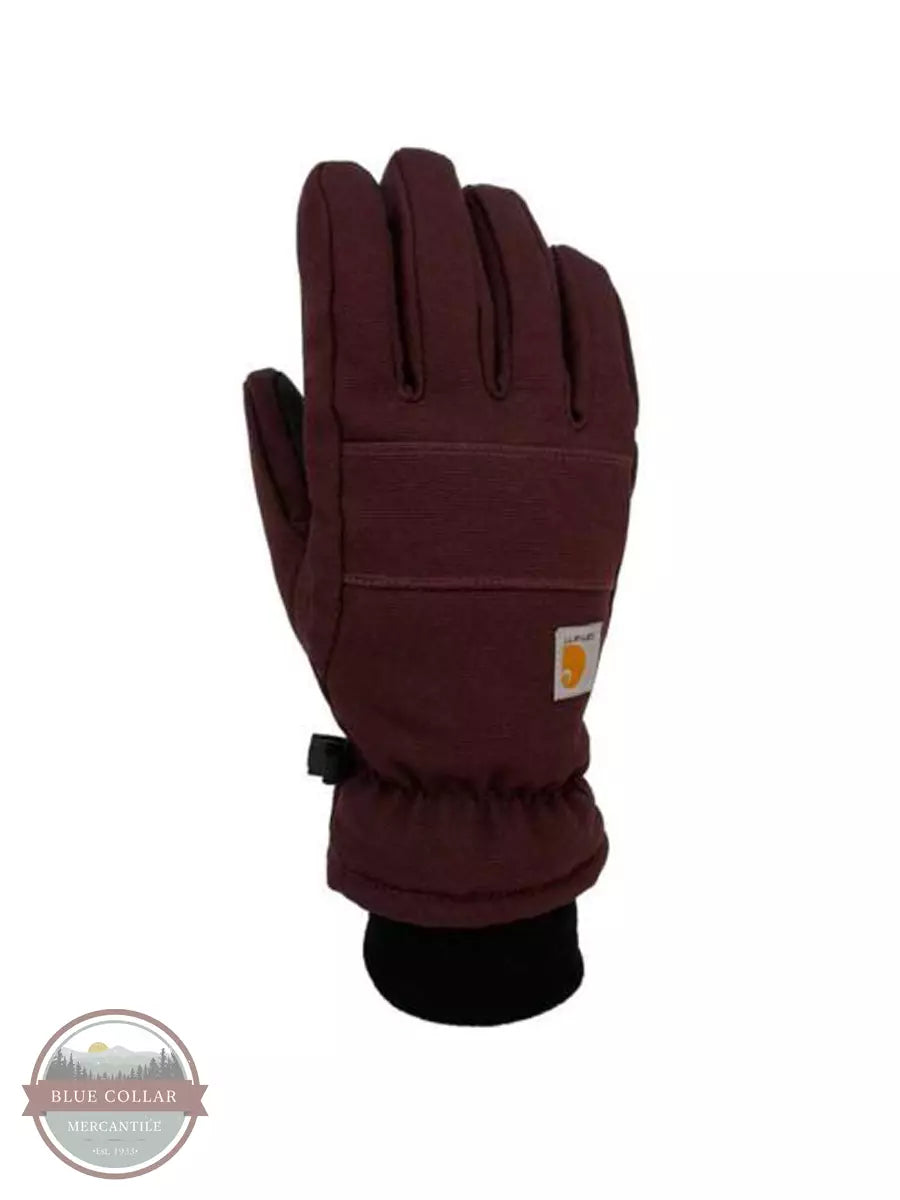Carhartt GL0781W-DPWINE Ladies Insulated Duck/Synthetic Leather Knit Cuff Gloves in Deep Wine Topside View