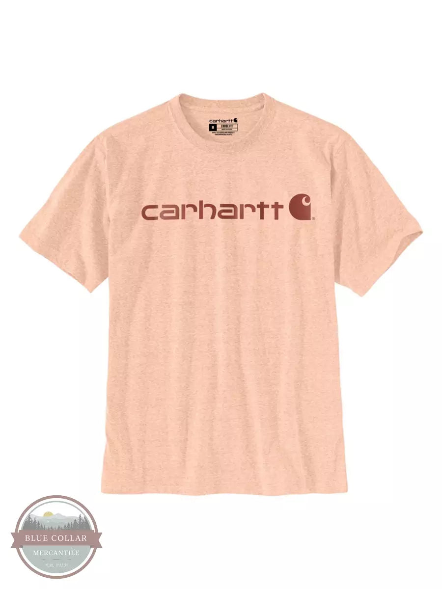 Carhartt K195 Loose Fit Heavyweight Short Sleeve Logo Graphic T-Shirt Pale Apricot Snow Heather Front View