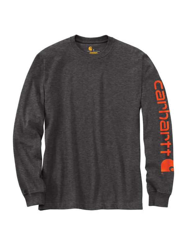 Carhartt K231 Loose Fit Heavyweight Long Sleeve Logo Sleeve Graphic T-Shirt Basic Colors Carbon Heather