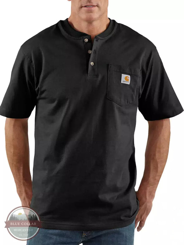 Carhartt K84 Loose Fit Heavyweight Short Sleeve Pocket Henley T-Shirt Black Front View