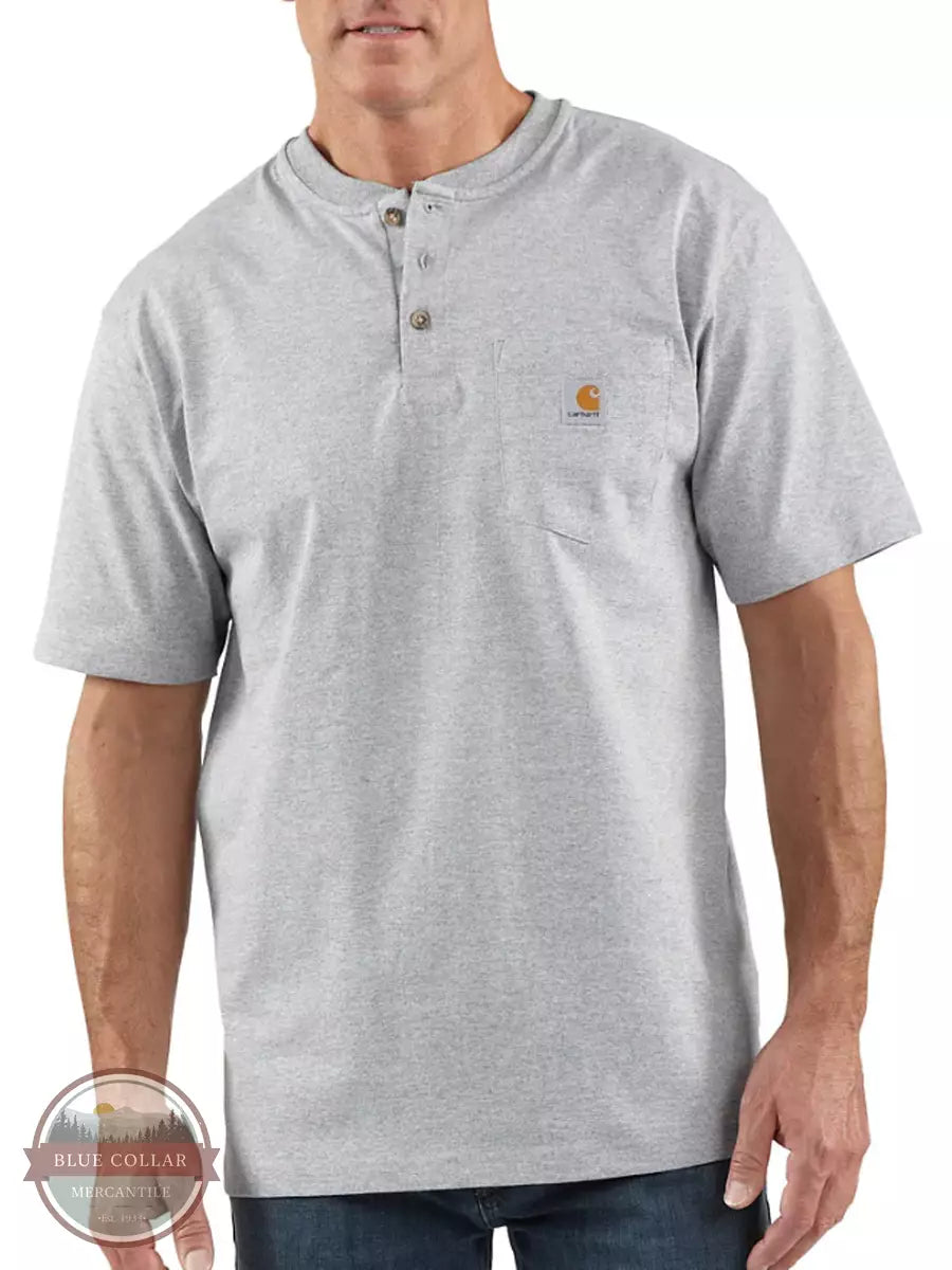 Carhartt K84 Loose Fit Heavyweight Short Sleeve Pocket Henley T-Shirt Heather Gray Front View