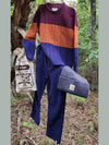 Me & Henry HB997A Color-Block Cableknit Sweater in Maroon/Rust/Navy Outfit