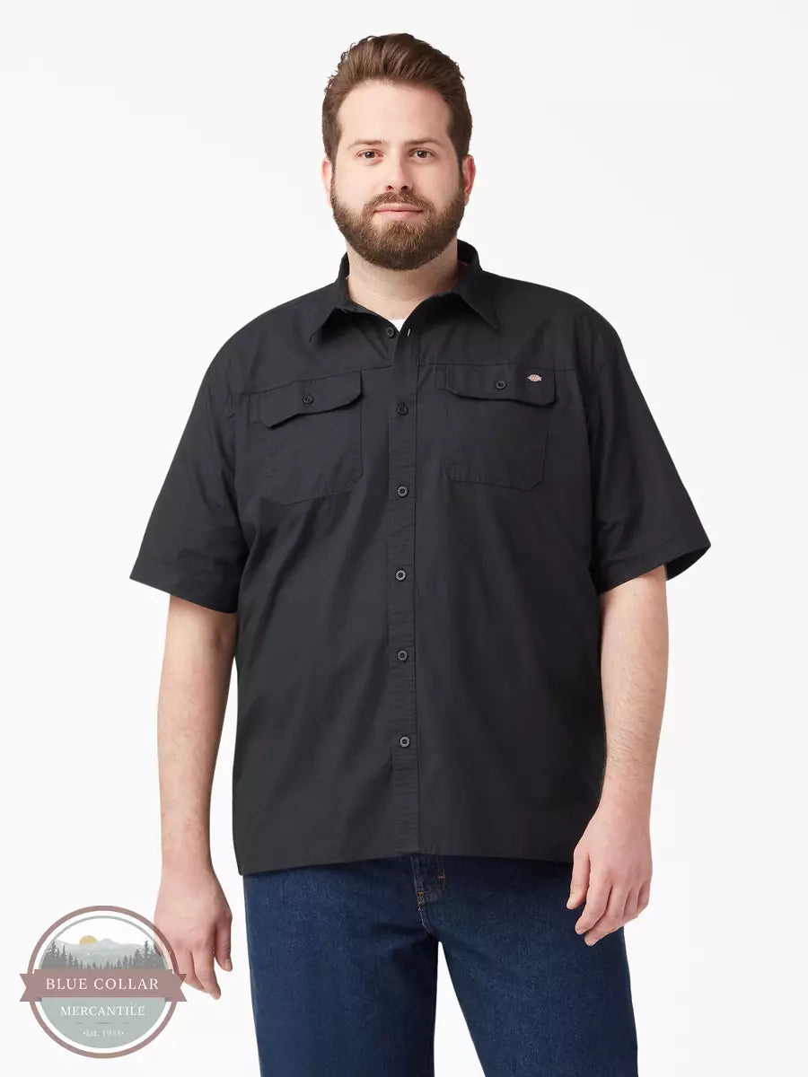 Dickies WS554 Flex Ripstop Short Sleeve Button Down Shirt Black Big & Tall View