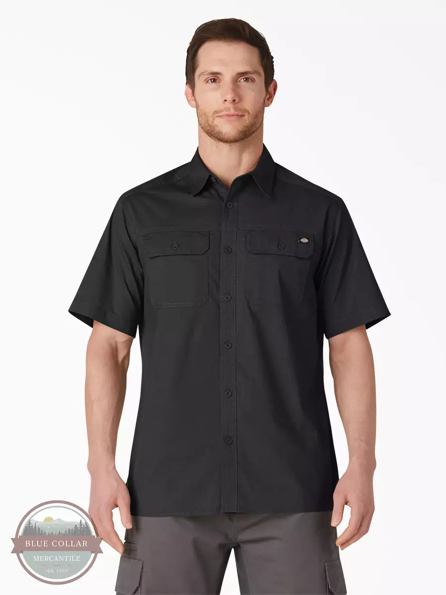 Dickies WS554 Flex Ripstop Short Sleeve Button Down Shirt Black Front View