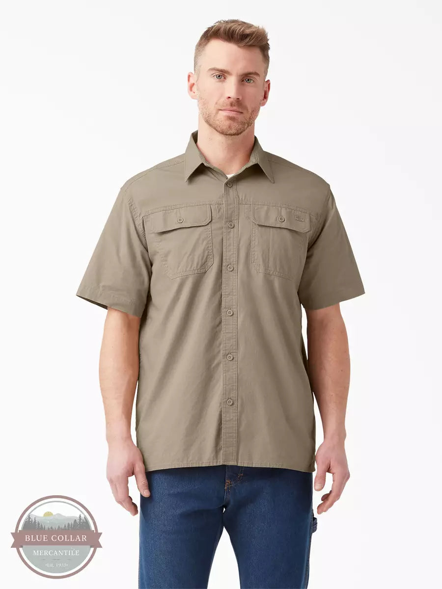 Dickies WS554 Flex Ripstop Short Sleeve Button Down Shirt Desert Front View