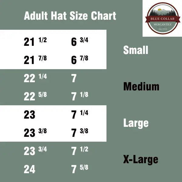 Bullhide 4077CH Arapaho Leather Hat size chart