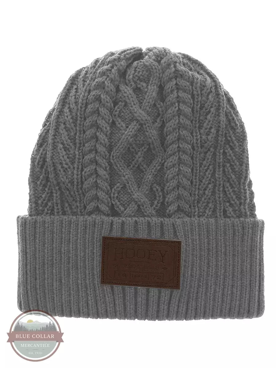 Hooey 2052 Leather Patch Beanie Gray Front View