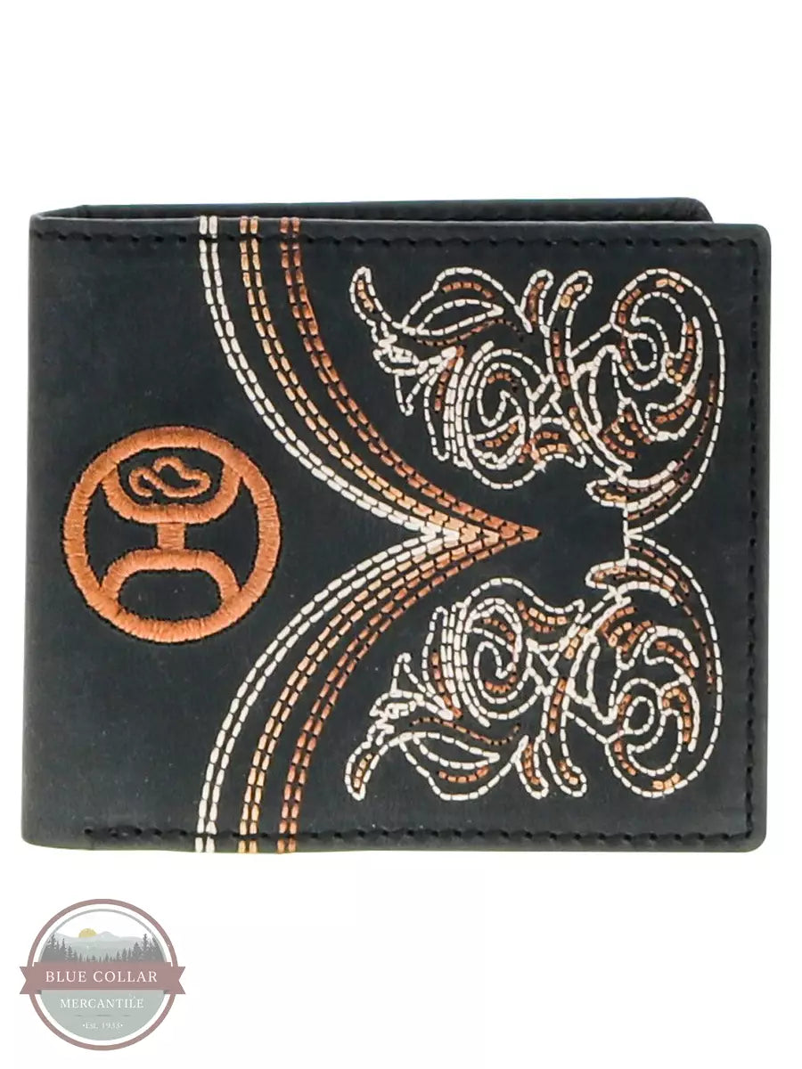 Hooey HBF016-BK Ranger Bi-Fold Wallet in Black with Embroidery Front View