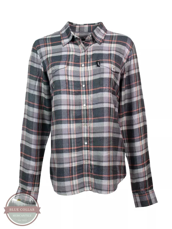 Hooey HF1001CHGY Ladies Flannel Snap Long Sleeve Shirt in Charcoal/Grey Front View