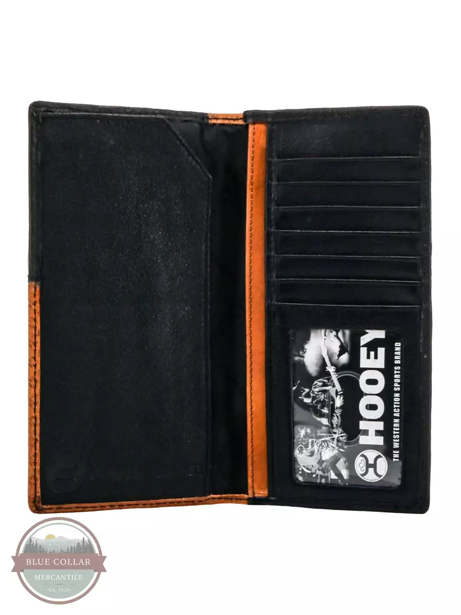 Hooey HW002-TNBR Hands Up Basket Weave Rodeo Checkbook Wallet in Brown w/ Black Leather Inside View