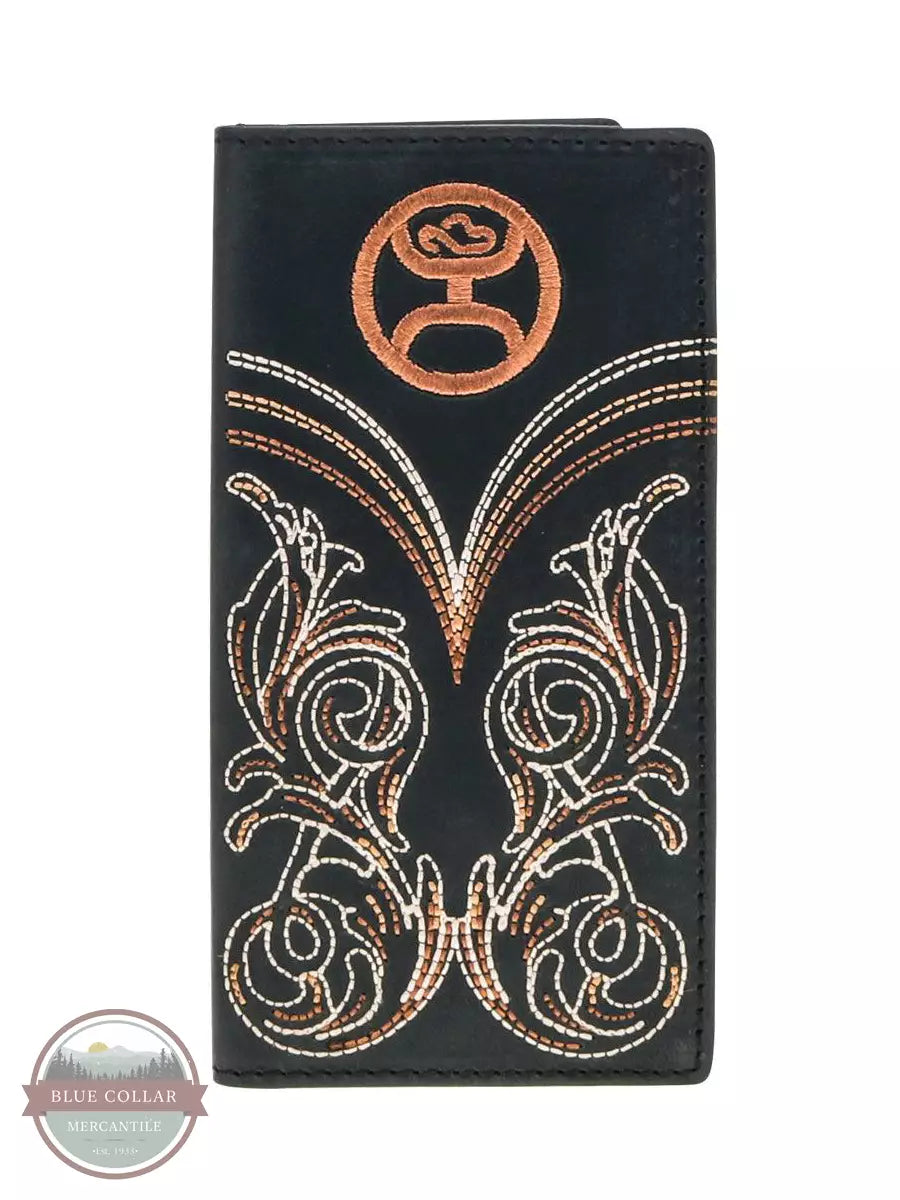 Hooey HW016-BK Ranger Rodeo Checkbook in Black with Embroidery Front View