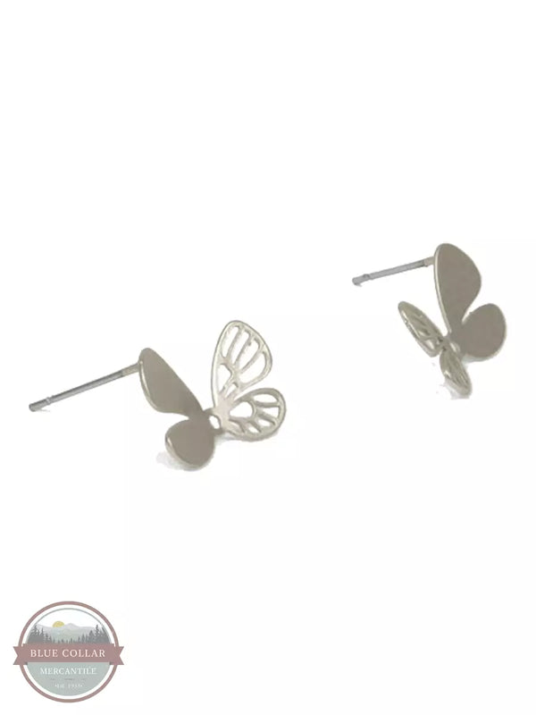 Joy Susan 335-195E Detailed Butterfly Stud Earrings Silver Side View