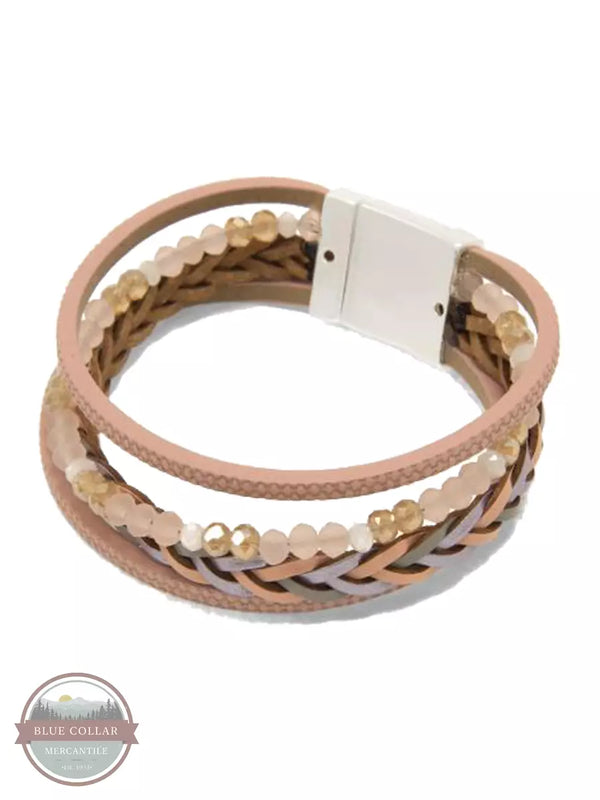Joy Susan 335-203B Beaded & Braided 4 Row Bracelet Pink Detail VIew