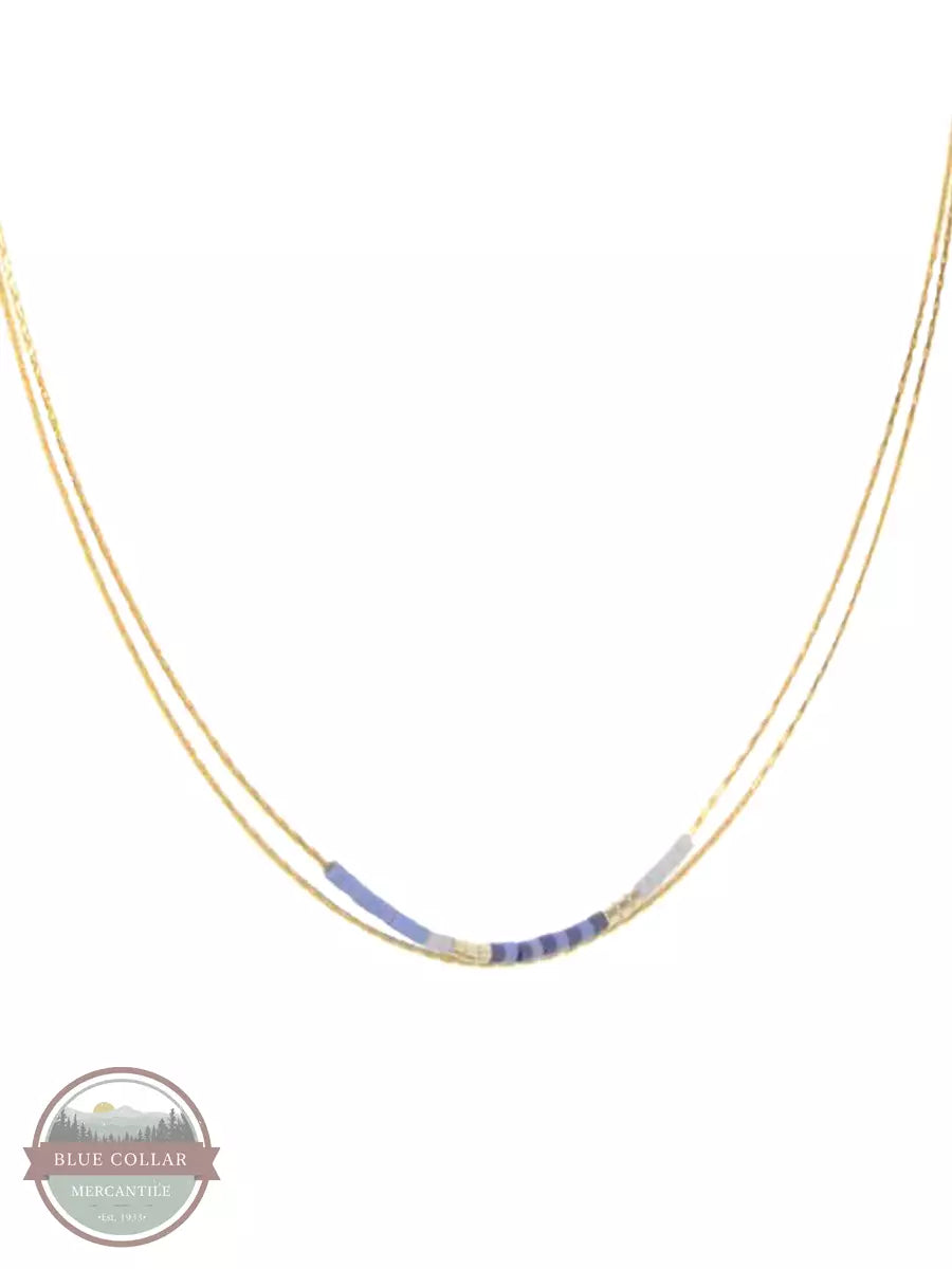 Joy Susan 341/06 Gold Two Row Chain with Beads Necklace Blue Front View
