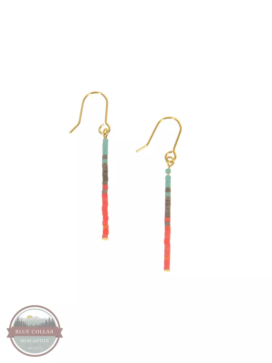 Joy Susan 341-12EC Gold Long Bar with Beads Earrings in Coral Pair Side View