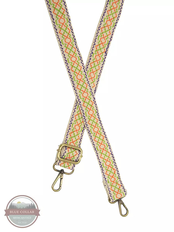 Joy Susan LS107-01G Entwined Geometric Embroidered Guitar Strap in Cream/Soft Neon Detail View