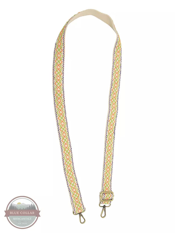 Joy Susan LS107-01G Entwined Geometric Embroidered Guitar Strap in Cream/Soft Neon Full View