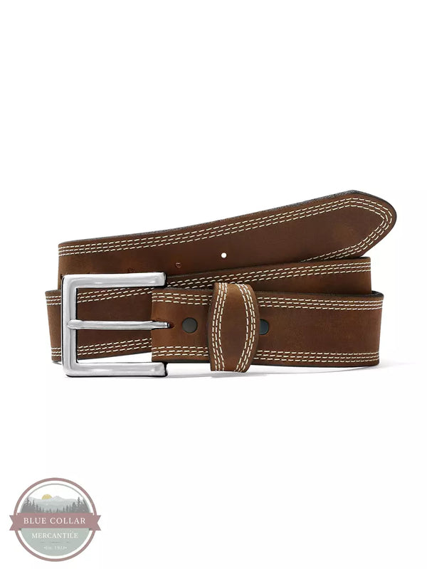 Justin C13909 Overtime Brown Triple Stitch Classic Western Belt Front View