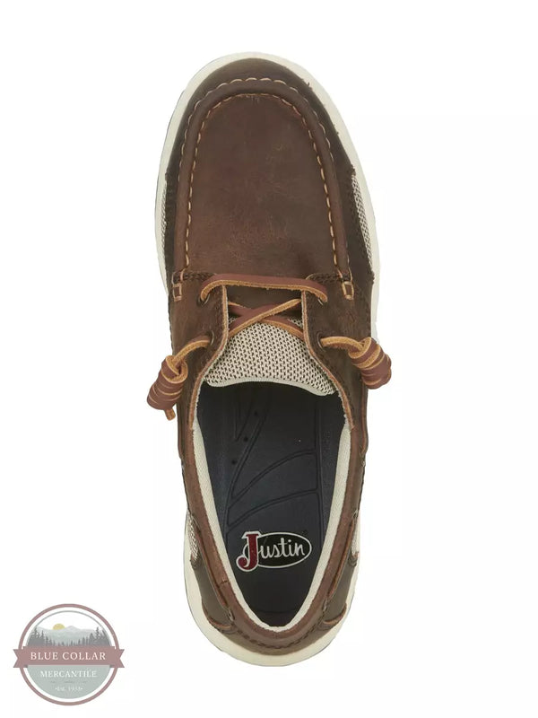 Justin GR100 Slip On Brown Angler Leather Boat Shoes Top View