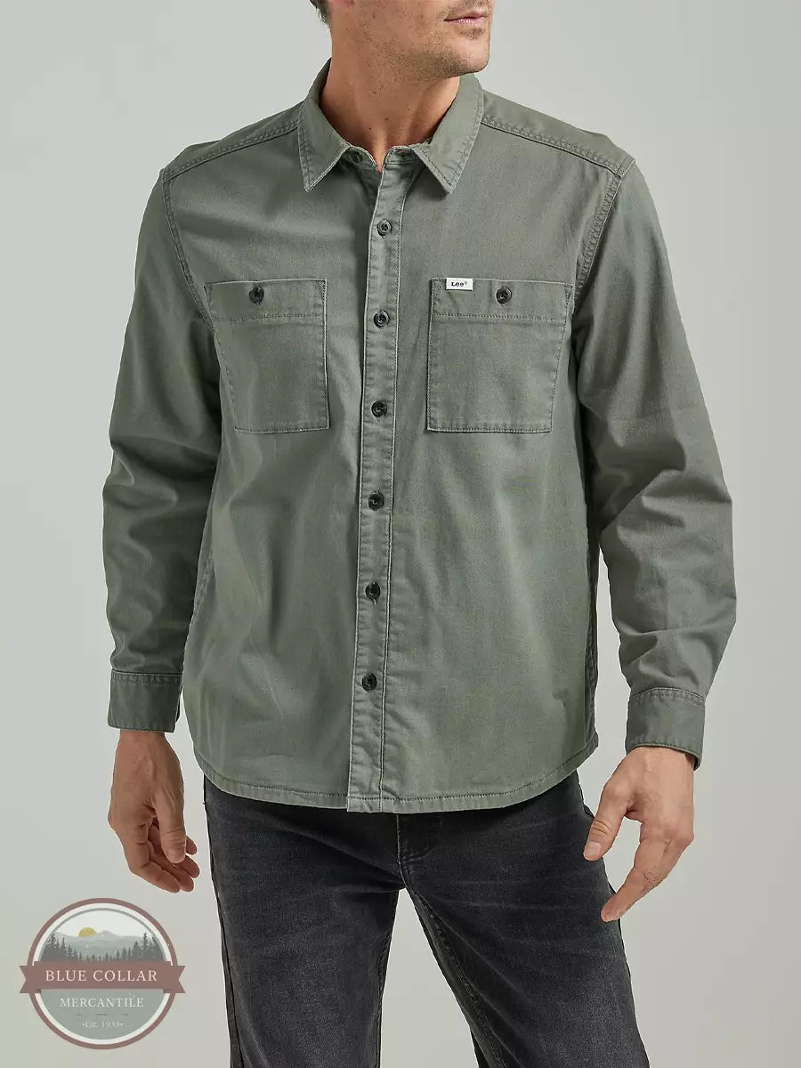 Lee 112331594 Workwear Solid Long Sleeve Overshirt in Fort Green Front View