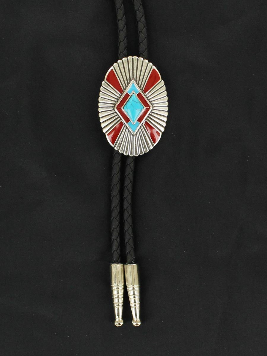 M & F 22814 Double S Southwestern Bolo with Turquoise Stone Front View