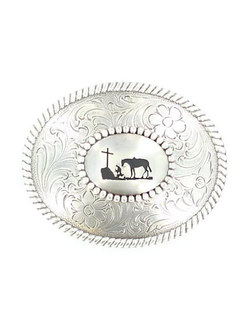 M & F 37056 Nocona Oval Cowboy Prayer Buckle in Silver Front View