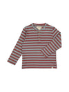 Me & Henry HB934Q Ribbed Long Sleeve Henley in Grey/Burgundy Stripes Front View