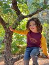 Me & Henry HB940B Mountains are Calling Long Sleeve Raglan T-Shirt in Burgundy and Mustard Model View