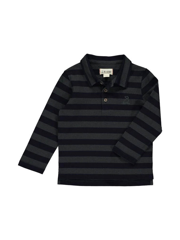 Me & Henry HB949E Long Sleeve Pique Polo with Navy/Grey Stripes Front View