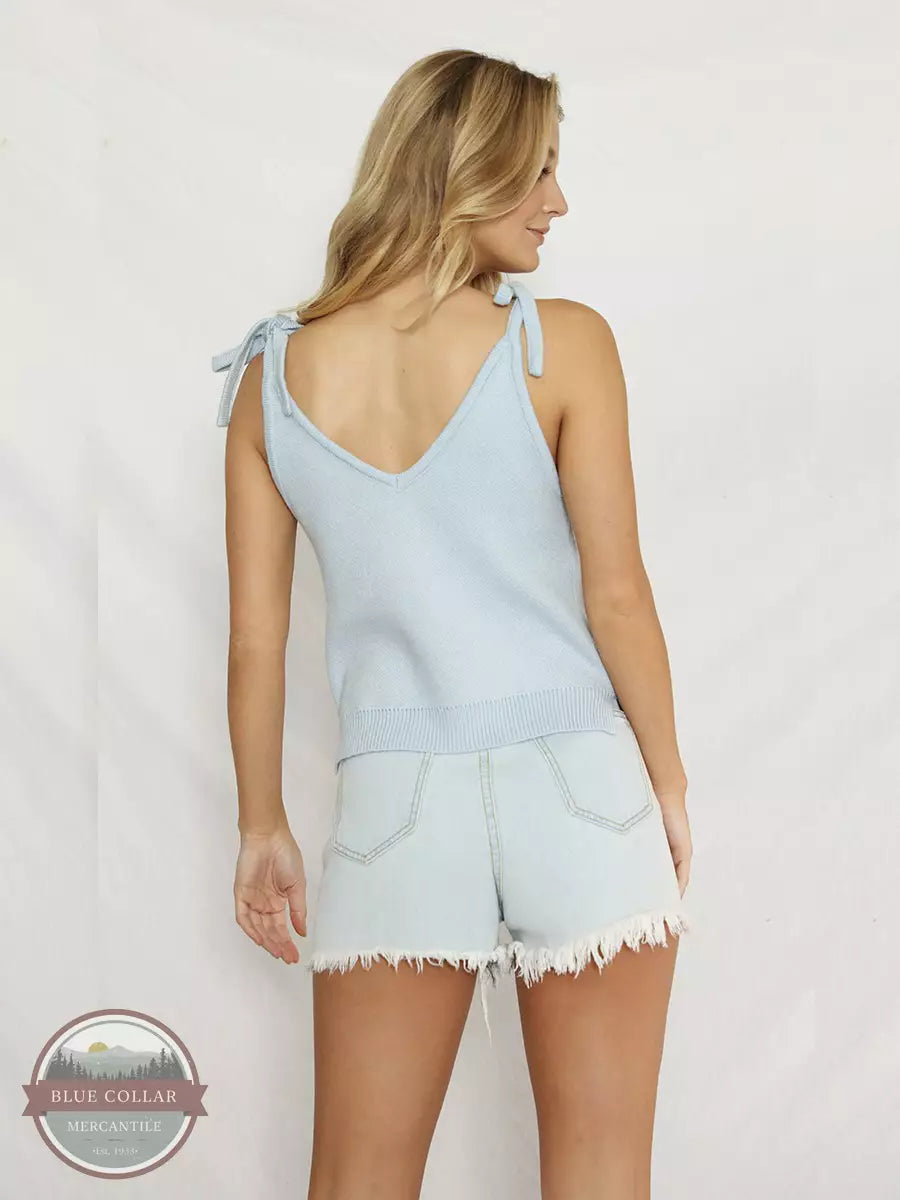 Miss Sparkling S20502635 Mushroom Knit Cami in Blue with Shoulder Ties Back View